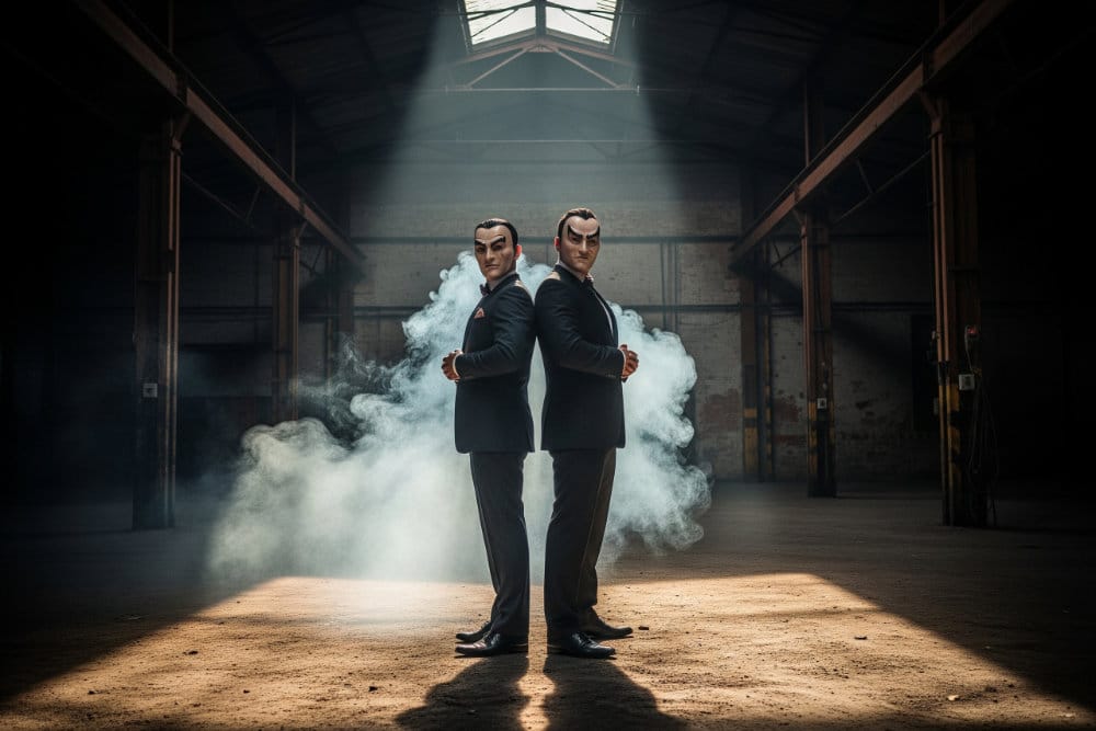 A portrait of the hardstyle duo Gunz for Hire