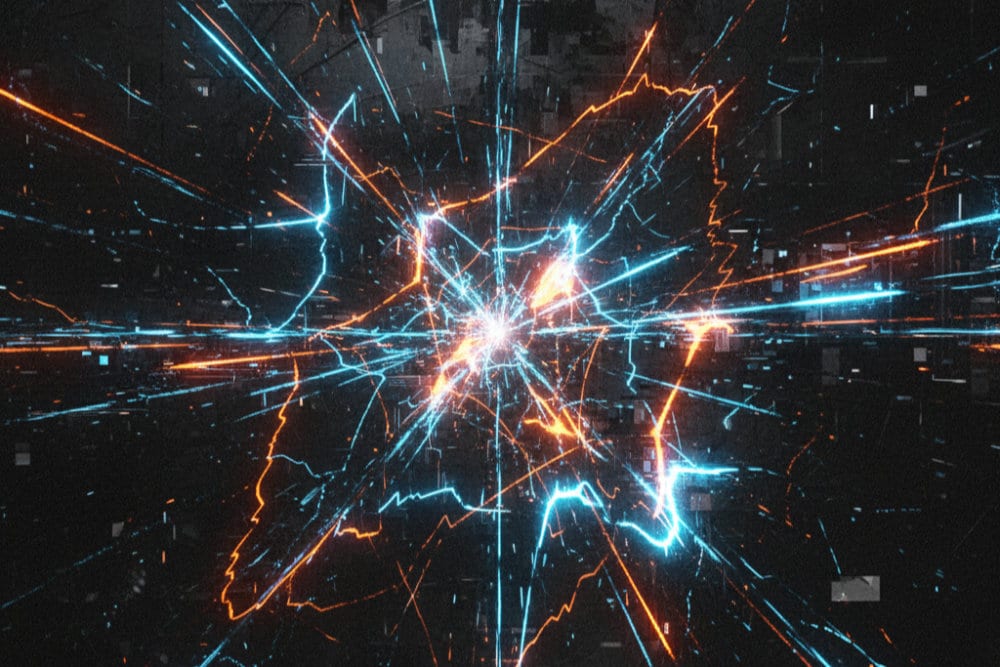 Abstrakte Visualisierung des kraftvollen Hardstyle Sounds von Rebelion