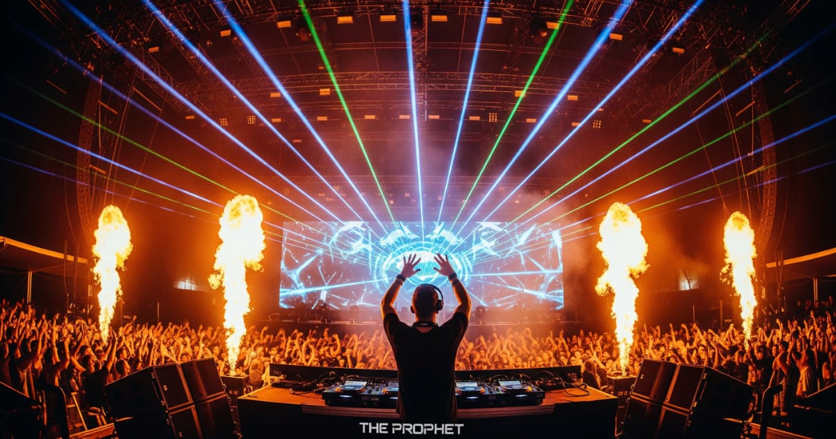DJ The Prophet performing live on stage at a hardstyle festival
