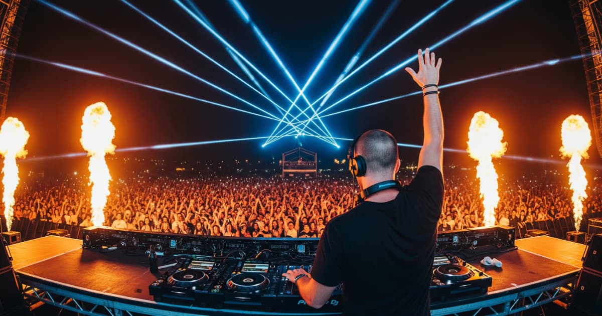 DJ performing live at a hardstyle music festival