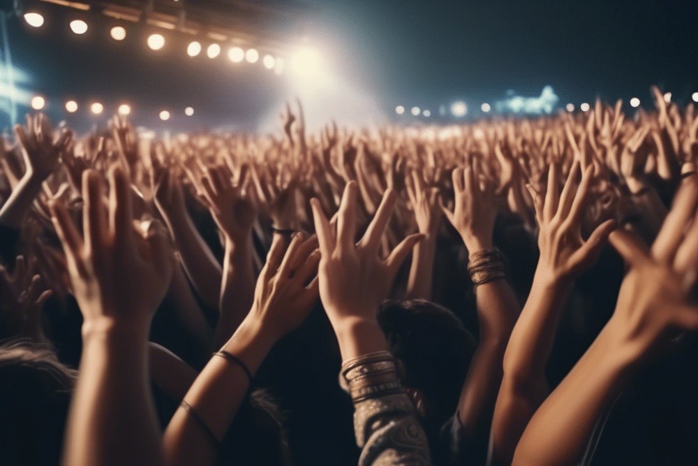 Enthusiastic crowd at an electronic music festival enjoying Adjuzts rawstyle set