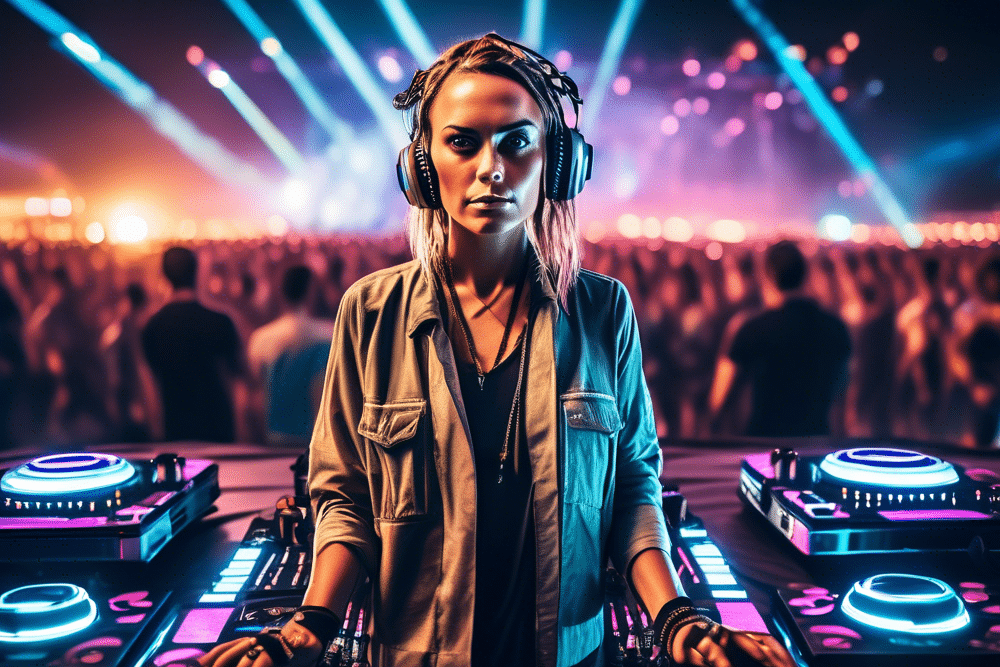 Portrait of female hardstyle DJ