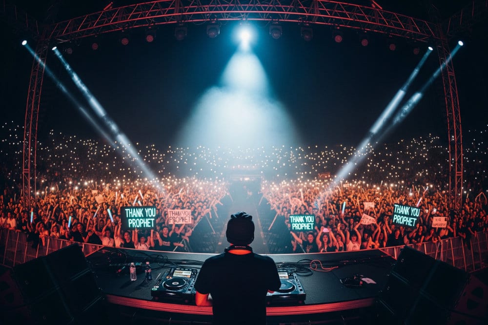 Thousands of hardstyle fans showing their appreciation at a festival performance