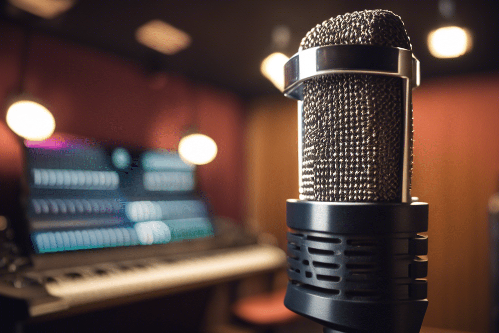 a microphone in a music studio