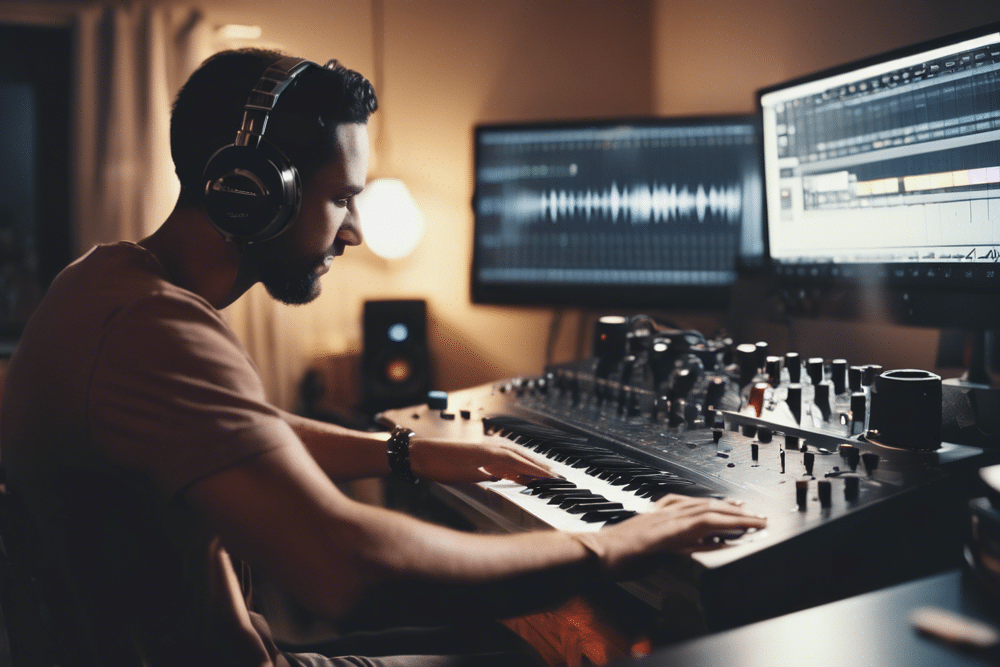 a music producer making music in a home studio