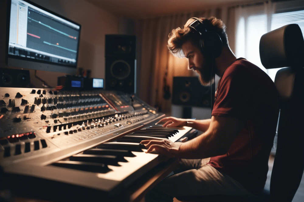 a music producer making music in a home studio