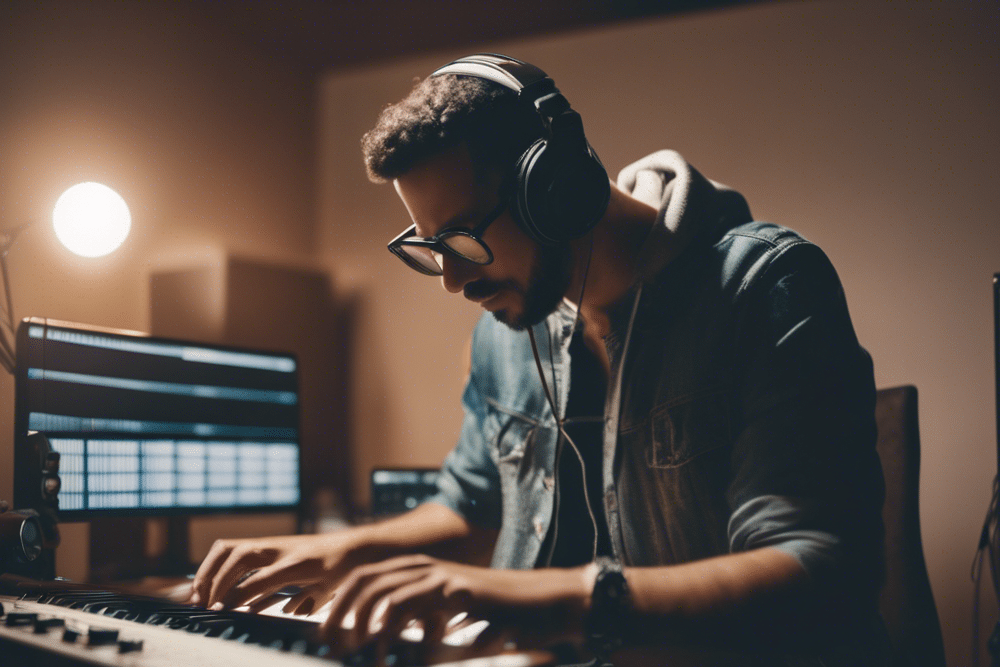 a music producer making music in a home studio