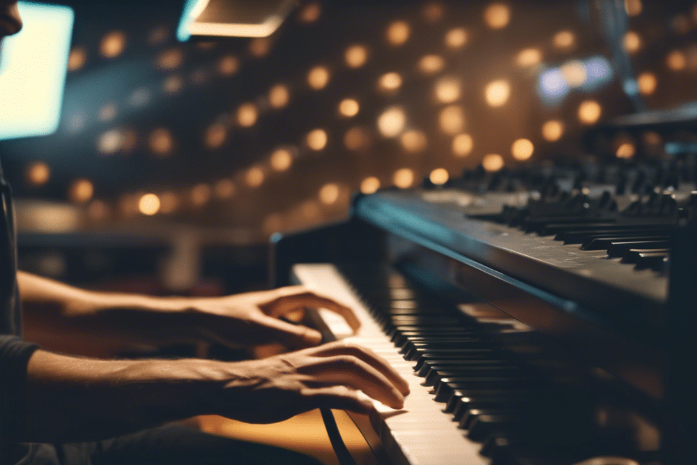 a musician playing a keyboard in music studio