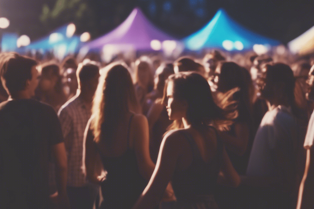 an outdoor festival where many people dance and party to edm music