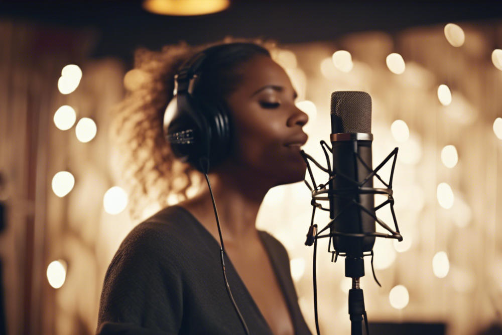 female singer singing in music studio