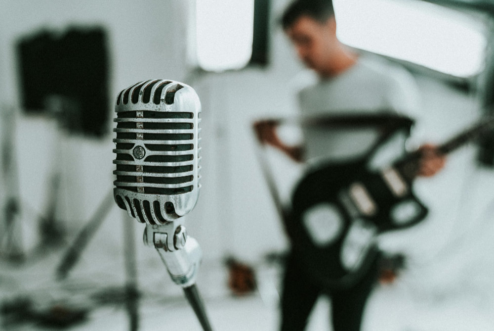 microphone and guitarist