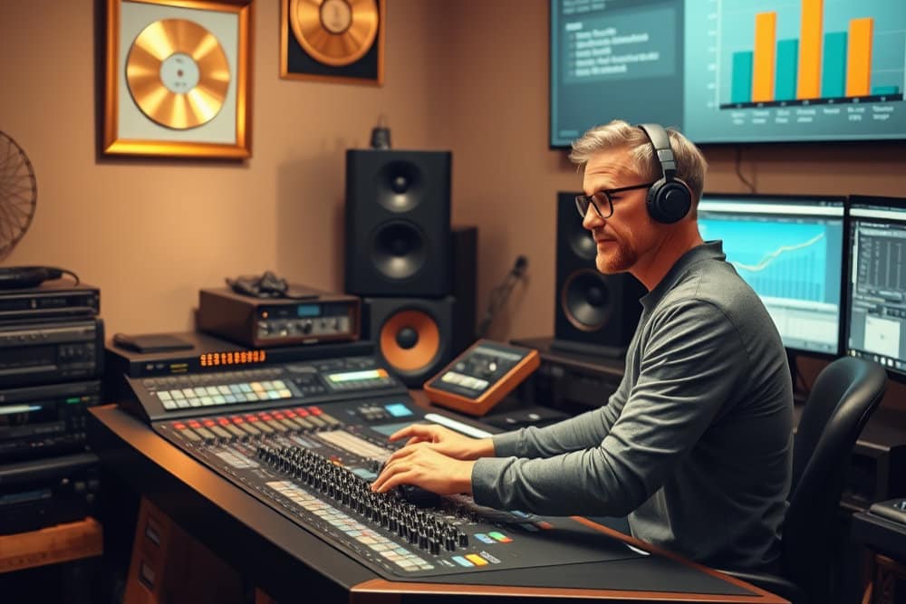 musician making music in a home studio