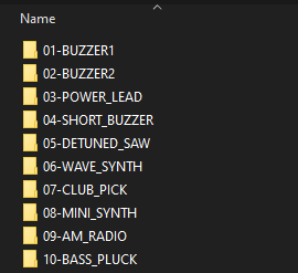 VIPZONE Sample Pack Structure - Dividation of the files by name of patch, kit or preset used